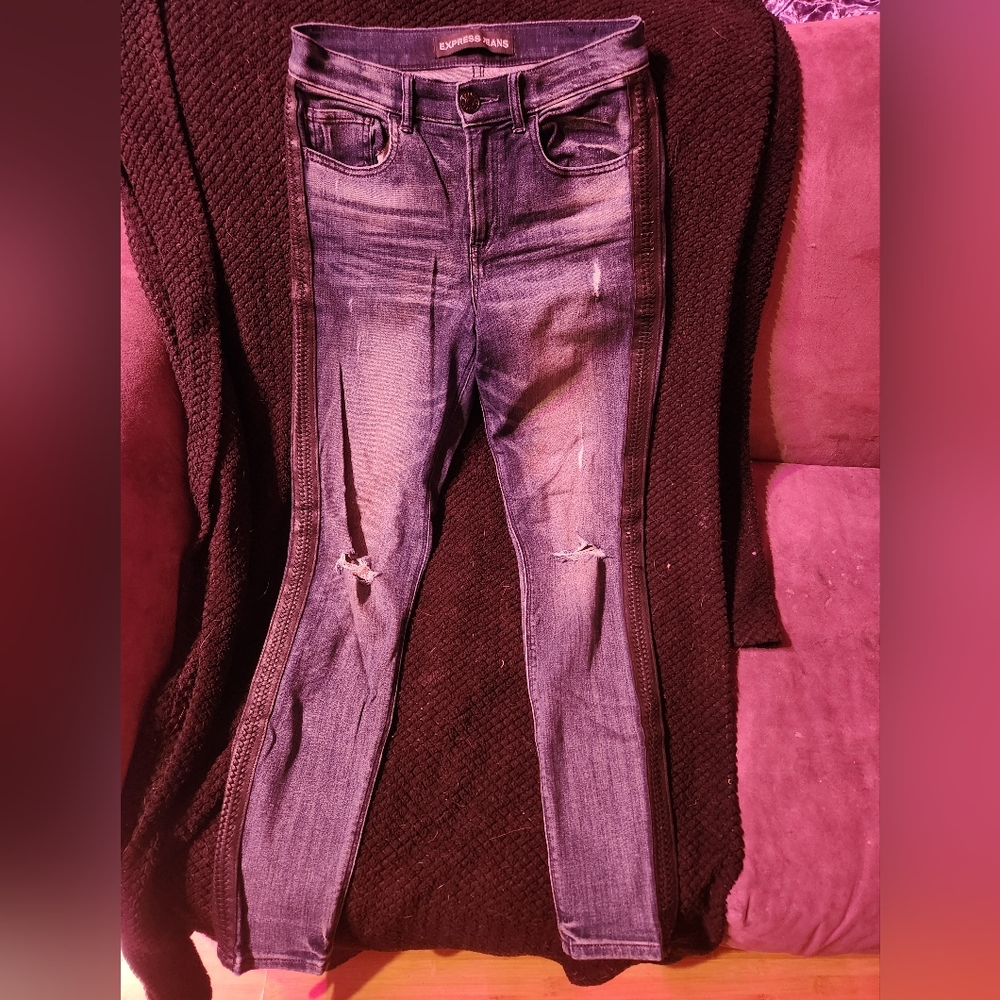 Express 4r Leather Stripe skinny jeans
